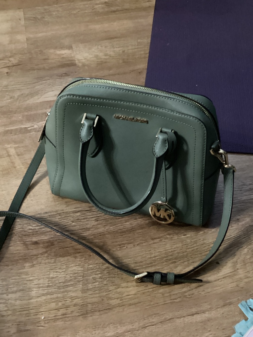 Michael Kors Leather Olive Green Saffiano Crossbody Satchel - Ex Condition